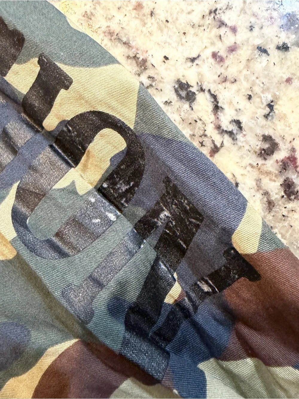 True Religion Camo button up shirt with a relaxed fit and pearl snap buttons